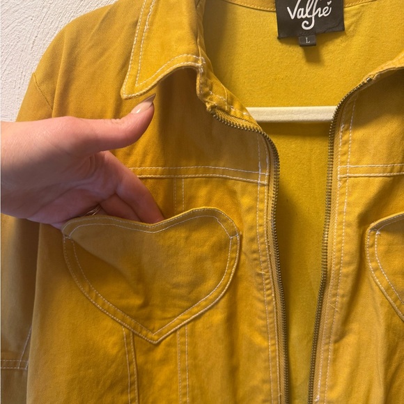 Valfré Mustard Yellow Cropped Jacket Heart Pockets Indie Coquette Y2K Zip Up L - Picture 4 of 7